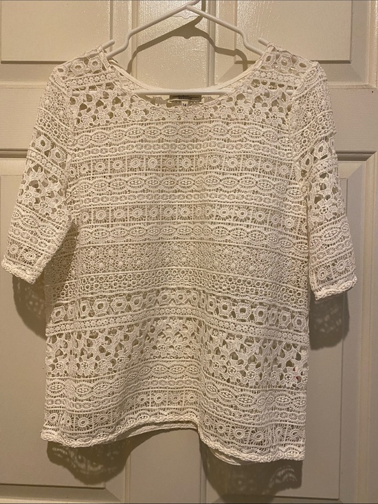 Papaya Tops - Women's White Crochet Lace Short-Sleeve Top